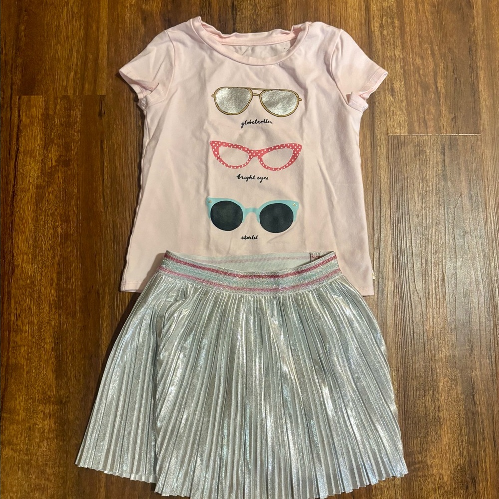 Kate Spade Girls Pink T-Shirt and Silver Pleated Skirt